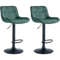 CLP Set Van 2 Barkruk Vonore Zwart Frame - Fluweel - Groen