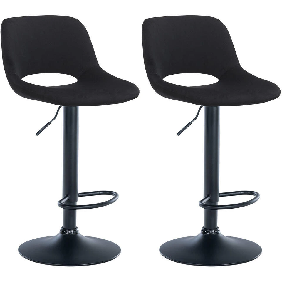 CLP Set Van 2 Barkruk Camden Mat Zwart Frame - Fluweel - Zwart 3 CLP Set Van 2 Barkruk Camden Mat Zwart Frame - Fluweel - Zwart