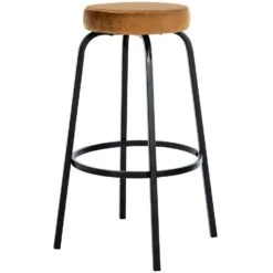 CLP Barkruk Kamari Mat Zwart Frame - Fluweel - Koffie