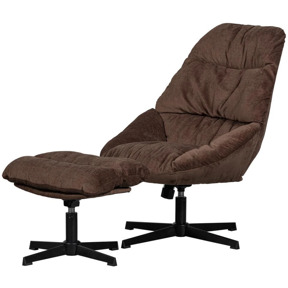WOOOD Yaro Draaifauteuil Met Hocker - Chenille - Espresso - 94x71x83 3 WOOOD Yaro Draaifauteuil Met Hocker - Chenille - Espresso - 94x71x83