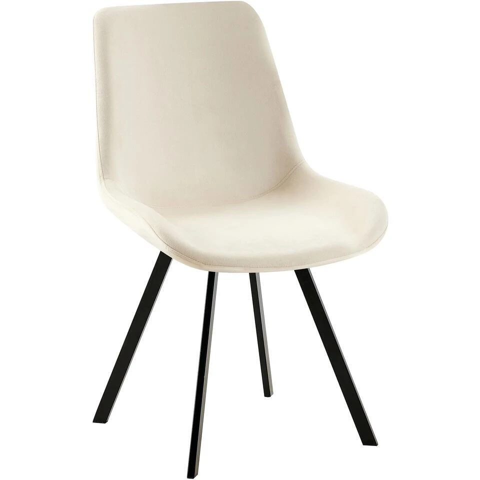 CLP Eetkamerstoel Lewes Zwart Frame - Fluweel - Creme 3 CLP Eetkamerstoel Lewes Zwart Frame - Fluweel - Creme