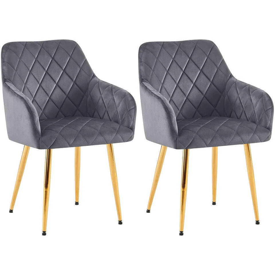 CLP Set Van 2 Eetkamerstoel Monett Goud Frame - Fluweel - Donkergrijs 3 CLP Set Van 2 Eetkamerstoel Monett Goud Frame - Fluweel - Donkergrijs