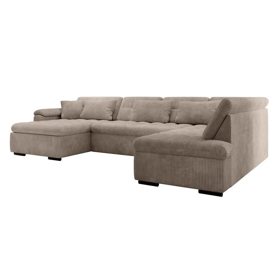 Meubella - Hoekbank Nicoreta - Bruin Ribstof - Links 3 Meubella - Hoekbank Nicoreta - Bruin Ribstof - Links