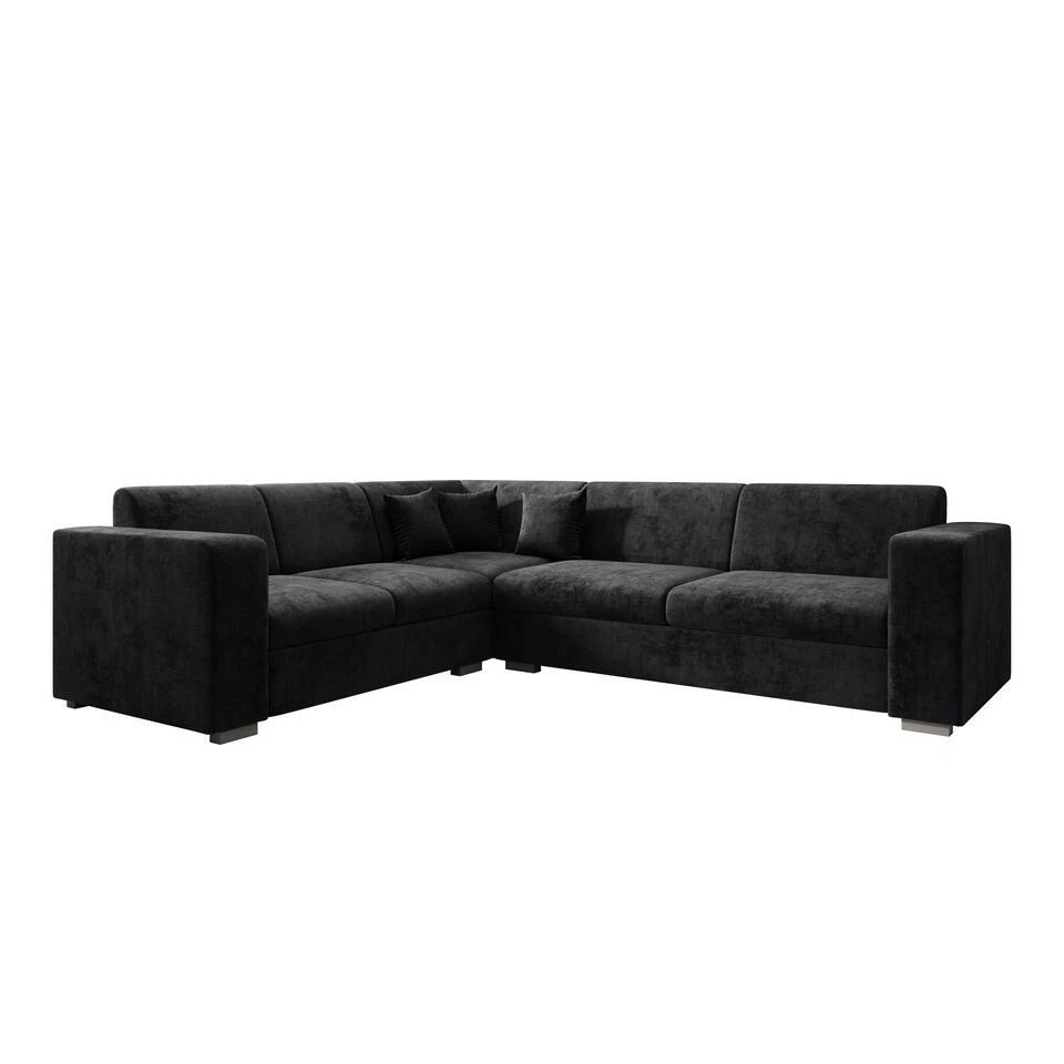 Meubella - Hoekbank Santana - Zwart - Velvet - Links 3 Meubella - Hoekbank Santana - Zwart - Velvet - Links