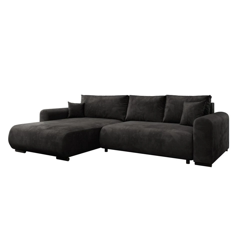 Meubella - Hoekbank Mindin - Zwart Velvet - Universeel 3 Meubella - Hoekbank Mindin - Zwart Velvet - Universeel