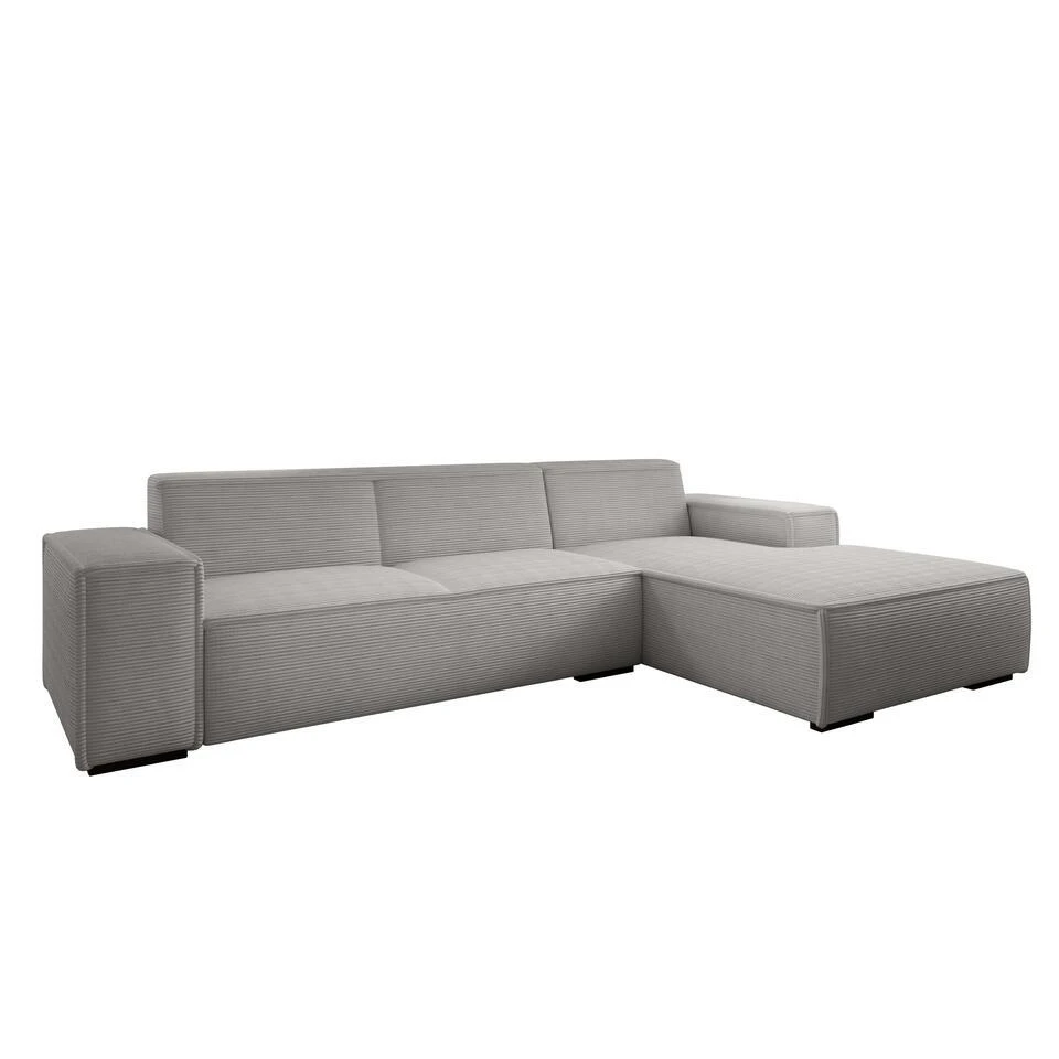 Meubella - Hoekbank Cardiff - Grijs - Ribstof - Rechts 3 Meubella - Hoekbank Cardiff - Grijs - Ribstof - Rechts