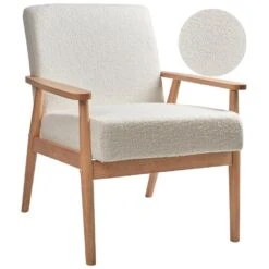 ESRUM - Fauteuil - Gebroken Wit - Bouclé/Licht Hout