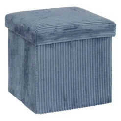 Merkloos Hocker/poef Ribcord - Opvouwbaar - Blauw - Polyester - 38x38cm