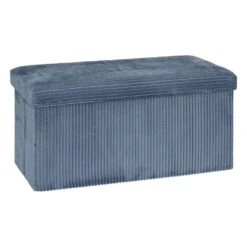 Merkloos Hocker/poef Ribcord Opvouwbaar - Blauw - Polyester - 76x38cm