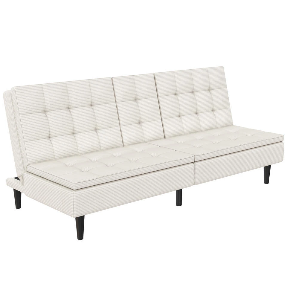 Maine - Slaapbank In Crèmekleurige Ribstof 3 Maine - Slaapbank In Crèmekleurige Ribstof