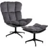 Pilou - Fauteuil Met Hocker In Fluweel In Antraciet 1 Pilou - Fauteuil Met Hocker In Fluweel In Antraciet -LeenBakker Winkel 1000176537
