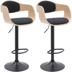 CLP Set Van 2 Barkruk Kingston Mat Zwart Frame - Stof - Natura/zwart