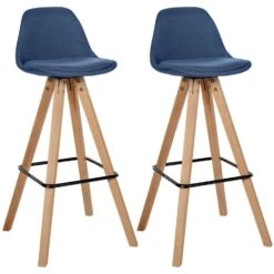 CLP Set Van 2 Barkruk Corbin Natura Frame - Stof - Blauw