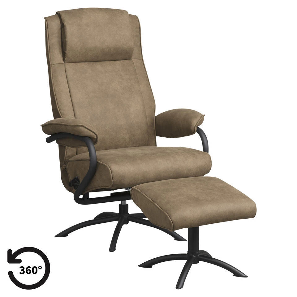 Relaxfauteuil Vincent Incl. Hocker - Taupe 3 Relaxfauteuil Vincent Incl. Hocker - Taupe