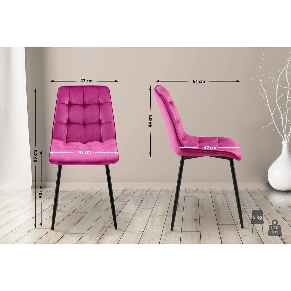 CLP Eetkamerstoel Gifford Mat Zwart Frame - Fluweel - Purper 4 CLP Eetkamerstoel Gifford Mat Zwart Frame - Fluweel - Purper - Afbeelding 2