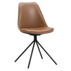Eetkamerstoel Senja - Lederlook - Cognac - Zwart Metaal -LeenBakker Winkel 10302739 0300