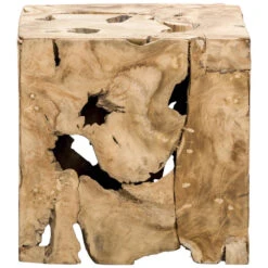 Decoratief Blok Naturel Teak Luuk - Bruin - 37x37x37 Cm