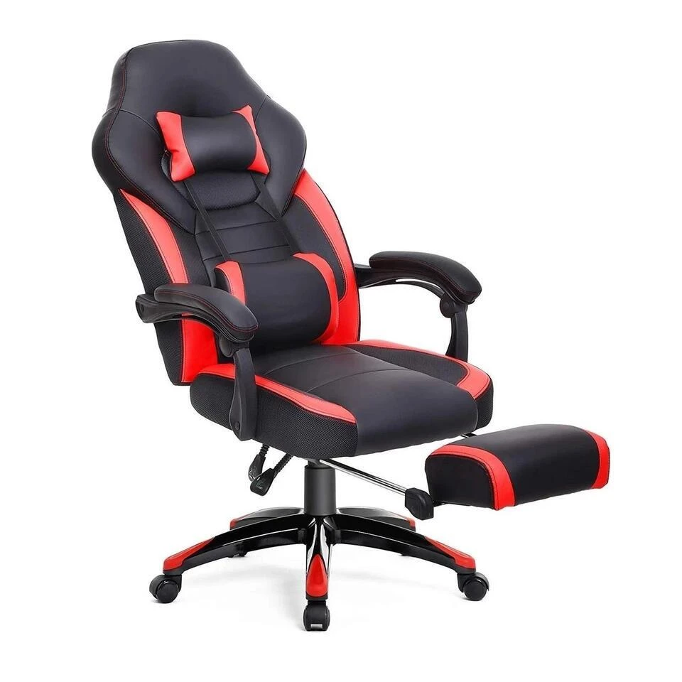 Luxe Gamestoel - Met Hoofdkussen - Kunstleer - Zwart & Rood 8 Luxe Gamestoel - Met Hoofdkussen - Kunstleer - Zwart & Rood - Afbeelding 6