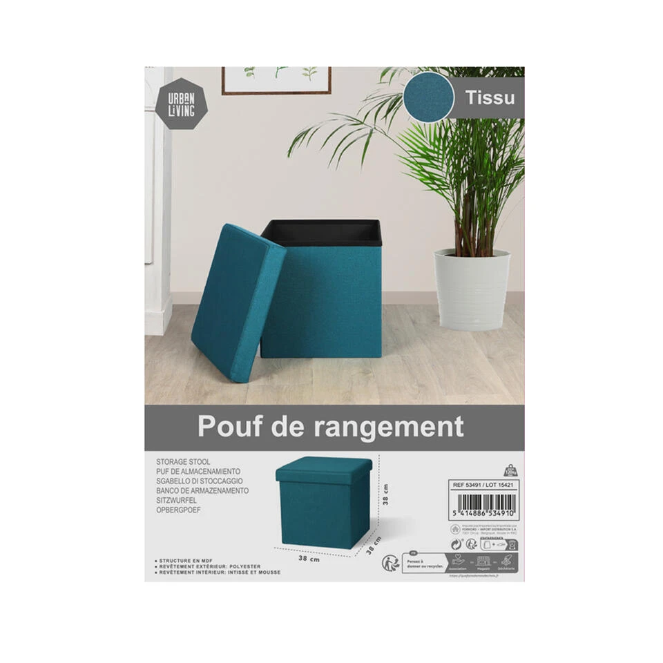 Merkloos Urban Living Poef/hocker/opbergbox - Zeeblauw - Mdf/stof - 38 X 38 Cm 6 Merkloos Urban Living Poef/hocker/opbergbox - Zeeblauw - Mdf/stof - 38 X 38 Cm - Afbeelding 4