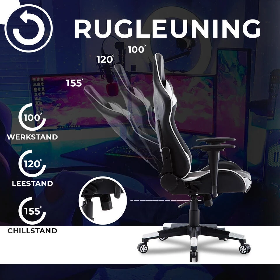 Ocazi New York Gaming Stoel - Bureaustoel - Zwart/Wit 9 Ocazi New York Gaming Stoel - Bureaustoel - Zwart/Wit - Afbeelding 7