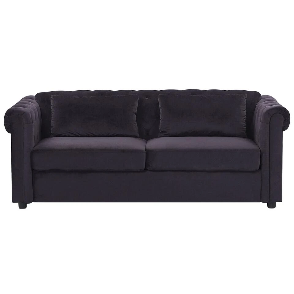 Beliani Driezitsbank - CHESTERFIELD Zwart Fluweel 3 Beliani Driezitsbank - CHESTERFIELD Zwart Fluweel