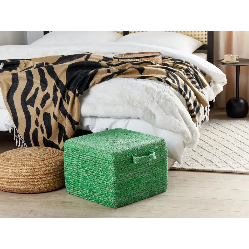 Beliani Poef DHADAR - Groen Jute 4 Beliani Poef DHADAR - Groen Jute - Afbeelding 2