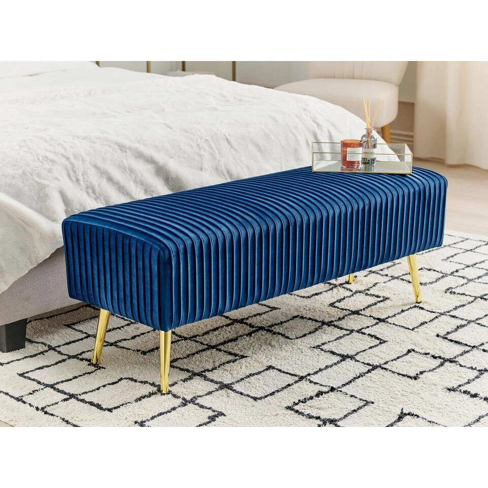 Beliani Hocker PATERSON - Blauw Fluweel 4 Beliani Hocker PATERSON - Blauw Fluweel - Afbeelding 2