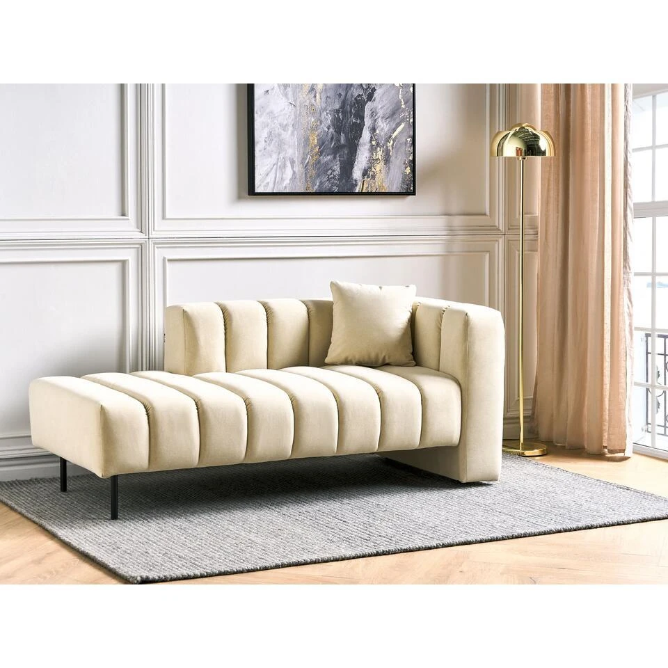 LANNILS - Chaise Longue - Beige - Rechtszijdig - Fluweel 4 LANNILS - Chaise Longue - Beige - Rechtszijdig - Fluweel - Afbeelding 2