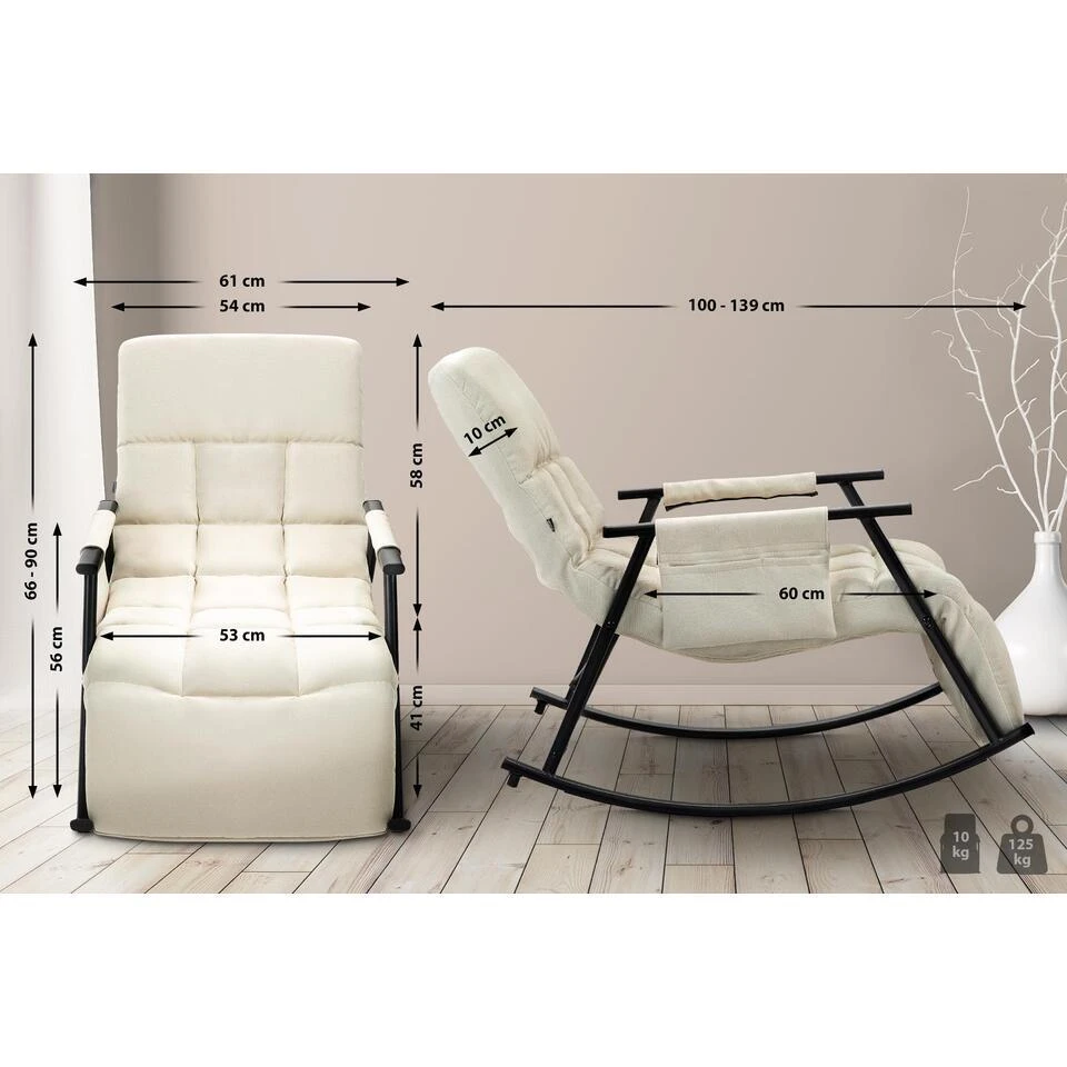 CLP Schommelstoel Cathy Stof - Creme 4 CLP Schommelstoel Cathy Stof - Creme - Afbeelding 2