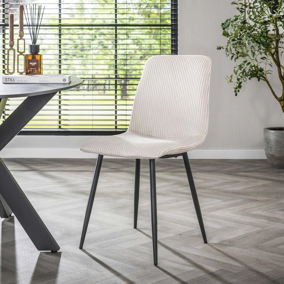 Eetkamerstoel - Crème Ribstof - Zithoogte 49cm - Rib Rock - Set Van 4 4 Eetkamerstoel - Crème Ribstof - Zithoogte 49cm - Rib Rock - Set Van 4 - Afbeelding 2