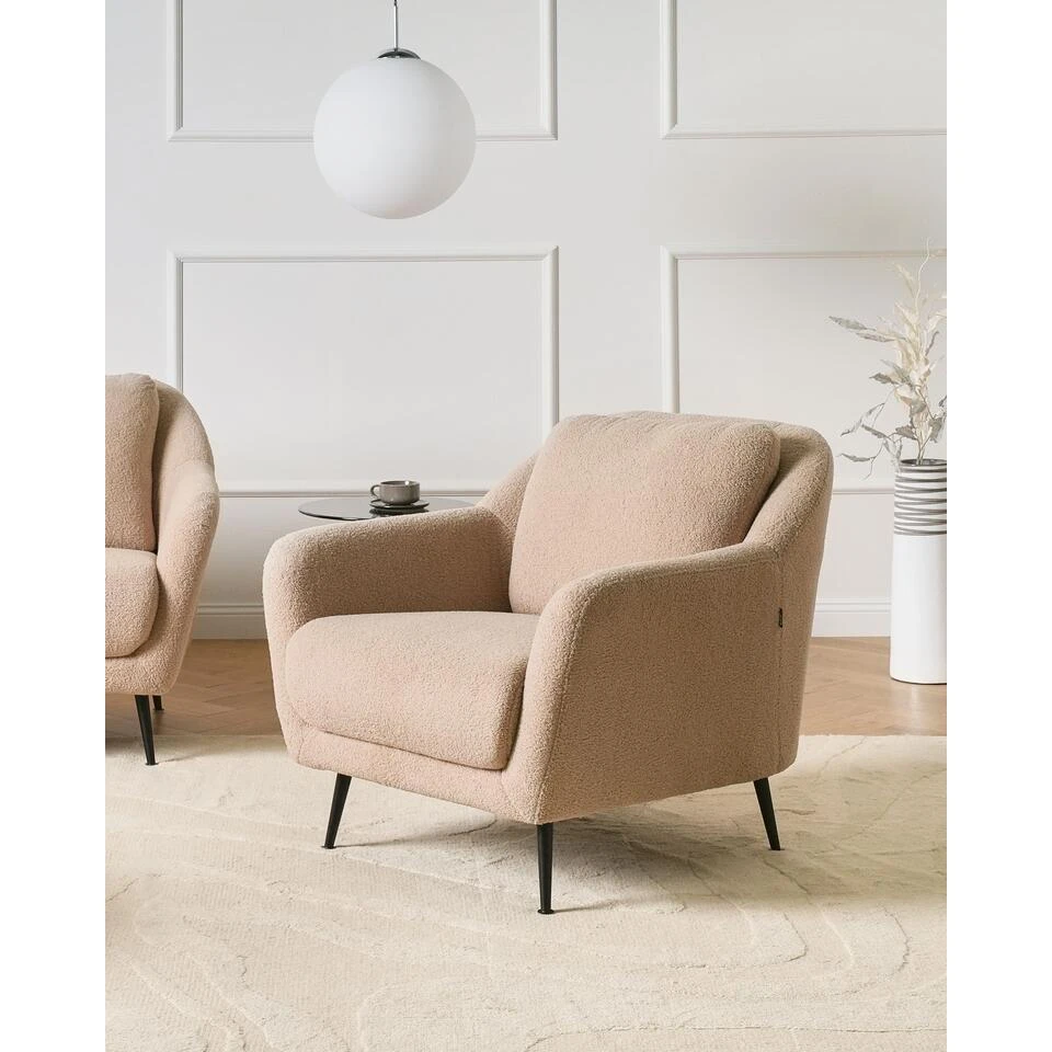 EIBY - Fauteuil - Beige - Bouclé 4 EIBY - Fauteuil - Beige - Bouclé - Afbeelding 2
