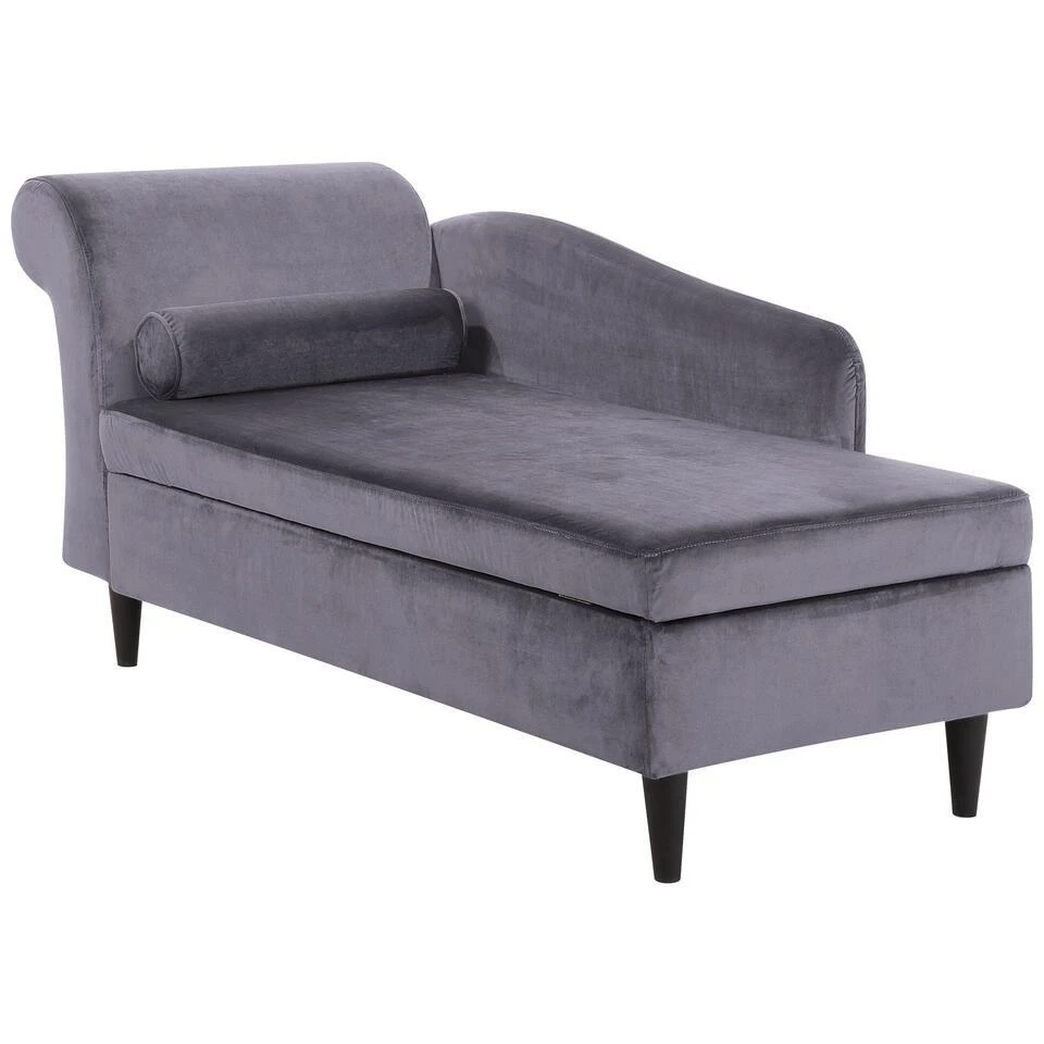 LUIRO - Chaise Longue - Donkergrijs - Linkerzijde - Fluweel 6 LUIRO - Chaise Longue - Donkergrijs - Linkerzijde - Fluweel - Afbeelding 4