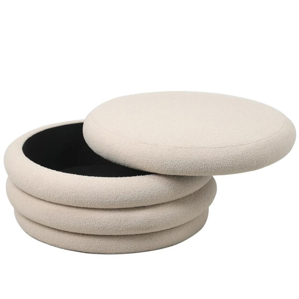 Poef Stof Beige - Met Opbergruimte - 79x79x38cm - Gilbert 5 Poef Stof Beige - Met Opbergruimte - 79x79x38cm - Gilbert - Afbeelding 3