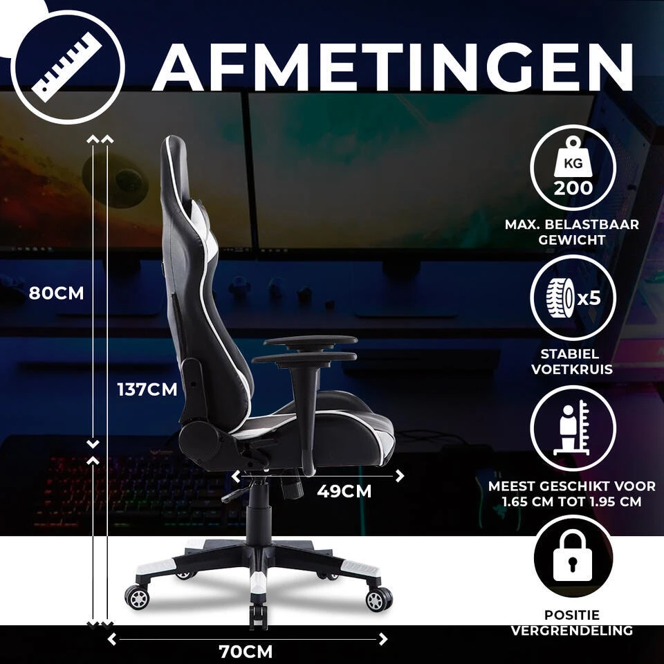 Ocazi New York Gaming Stoel - Bureaustoel - Zwart/Wit 6 Ocazi New York Gaming Stoel - Bureaustoel - Zwart/Wit - Afbeelding 4