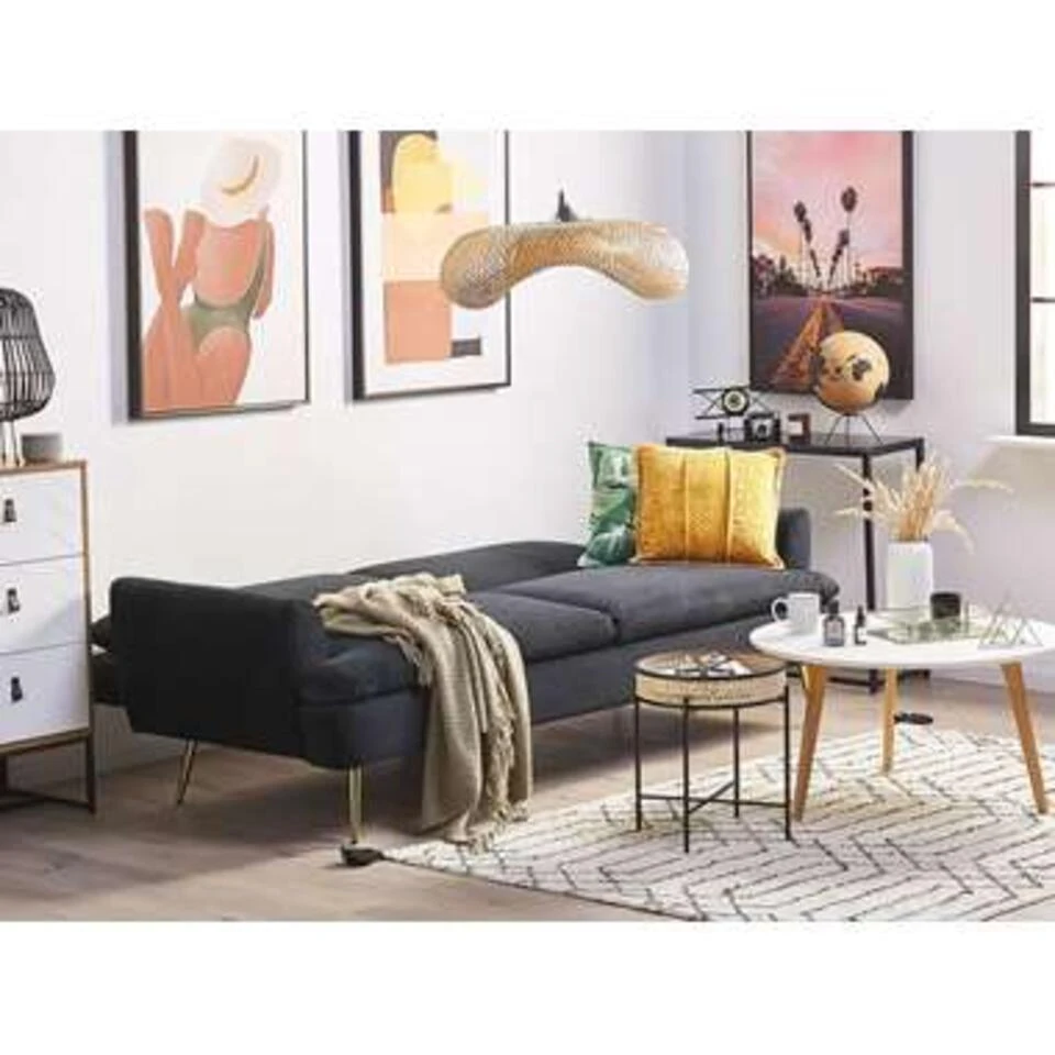 Beliani Slaapbank - VETTRE Zwart Fluweel 5 Beliani Slaapbank - VETTRE Zwart Fluweel - Afbeelding 3