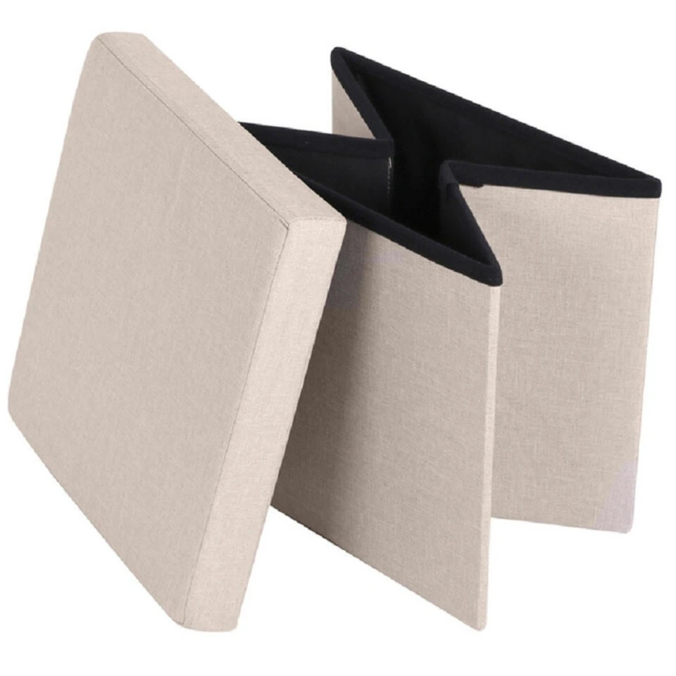 Merkloos Urban Living Poef/hocker/opbergbox - Beige - Mdf - 37 X 37 Cm 5 Merkloos Urban Living Poef/hocker/opbergbox - Beige - Mdf - 37 X 37 Cm - Afbeelding 3