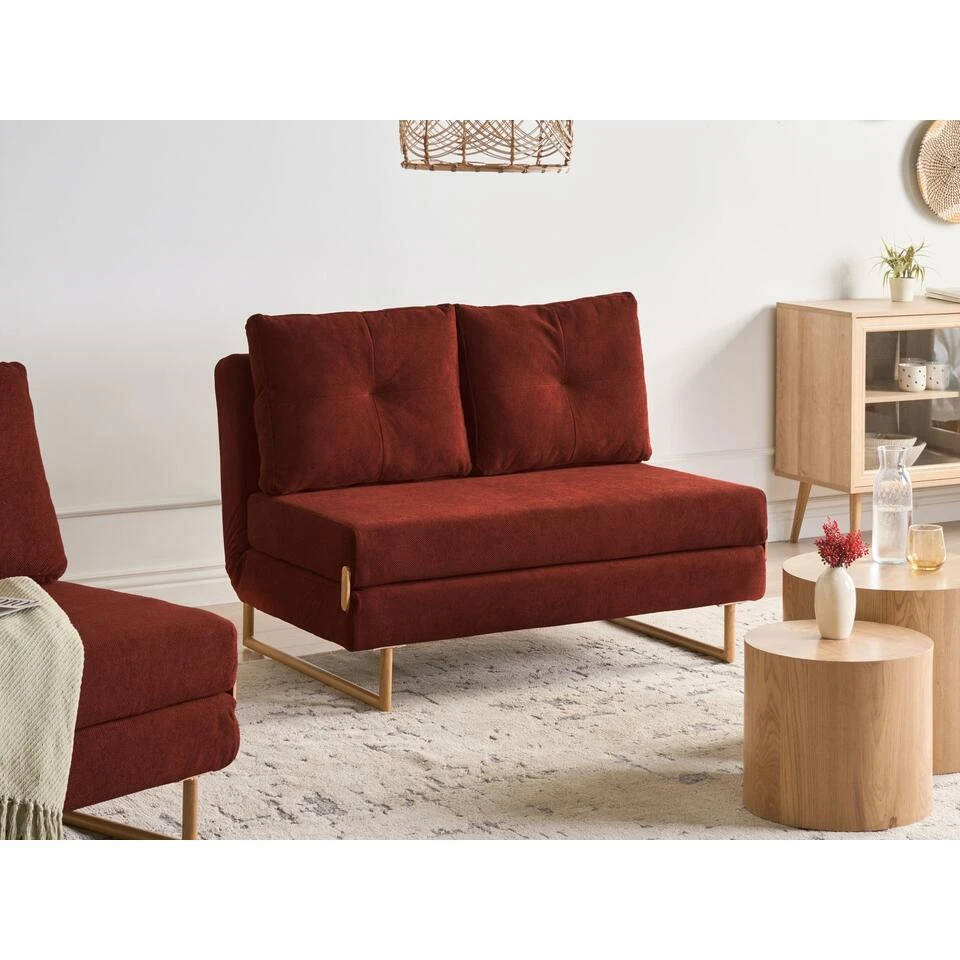 JERSLEV - 2-zits Slaapbank - Rood - Stof 4 JERSLEV - 2-zits Slaapbank - Rood - Stof - Afbeelding 2