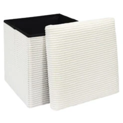 Home Deco Factory Poefje - Opbergbox - Rib - Wit - 38 X 38cm -LeenBakker Winkel 2e39808ea096465f98c0810b99923cda