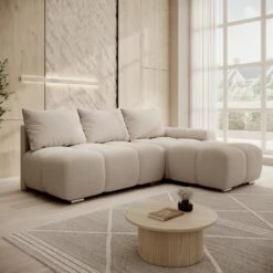 Meubella - Broome - Hoekbank 3-zits - Beige Teddystof - Rechts -LeenBakker Winkel 2ea68d77669948fdb560cad9b06692c2