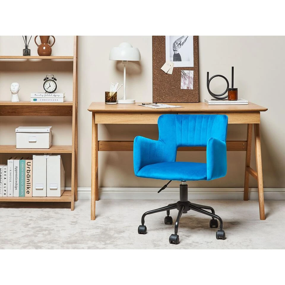 Beliani Bureaustoel SANILAC - Blauw Fluweel 4 Beliani Bureaustoel SANILAC - Blauw Fluweel - Afbeelding 2