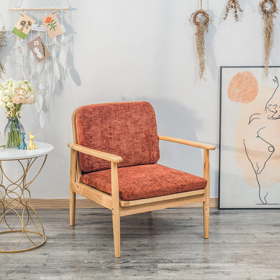 Fauteuil Van Massief Hout En Terracotta Stof 8 Fauteuil Van Massief Hout En Terracotta Stof - Afbeelding 6