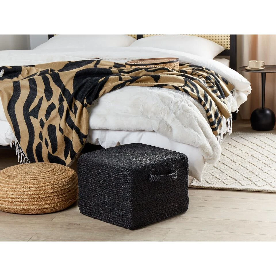 Beliani Poef DHADAR - Zwart Jute 4 Beliani Poef DHADAR - Zwart Jute - Afbeelding 2