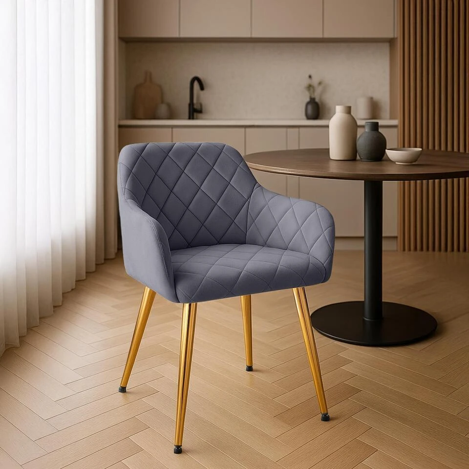 CLP Set Van 2 Eetkamerstoel Monett Goud Frame - Fluweel - Donkergrijs 5 CLP Set Van 2 Eetkamerstoel Monett Goud Frame - Fluweel - Donkergrijs - Afbeelding 3