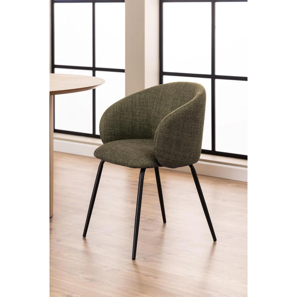 Eetkamerstoel Groen - Zithoogte 48cm - 56x55x80,5cm - Skive - Set Van 2 4 Eetkamerstoel Groen - Zithoogte 48cm - 56x55x80,5cm - Skive - Set Van 2 - Afbeelding 2