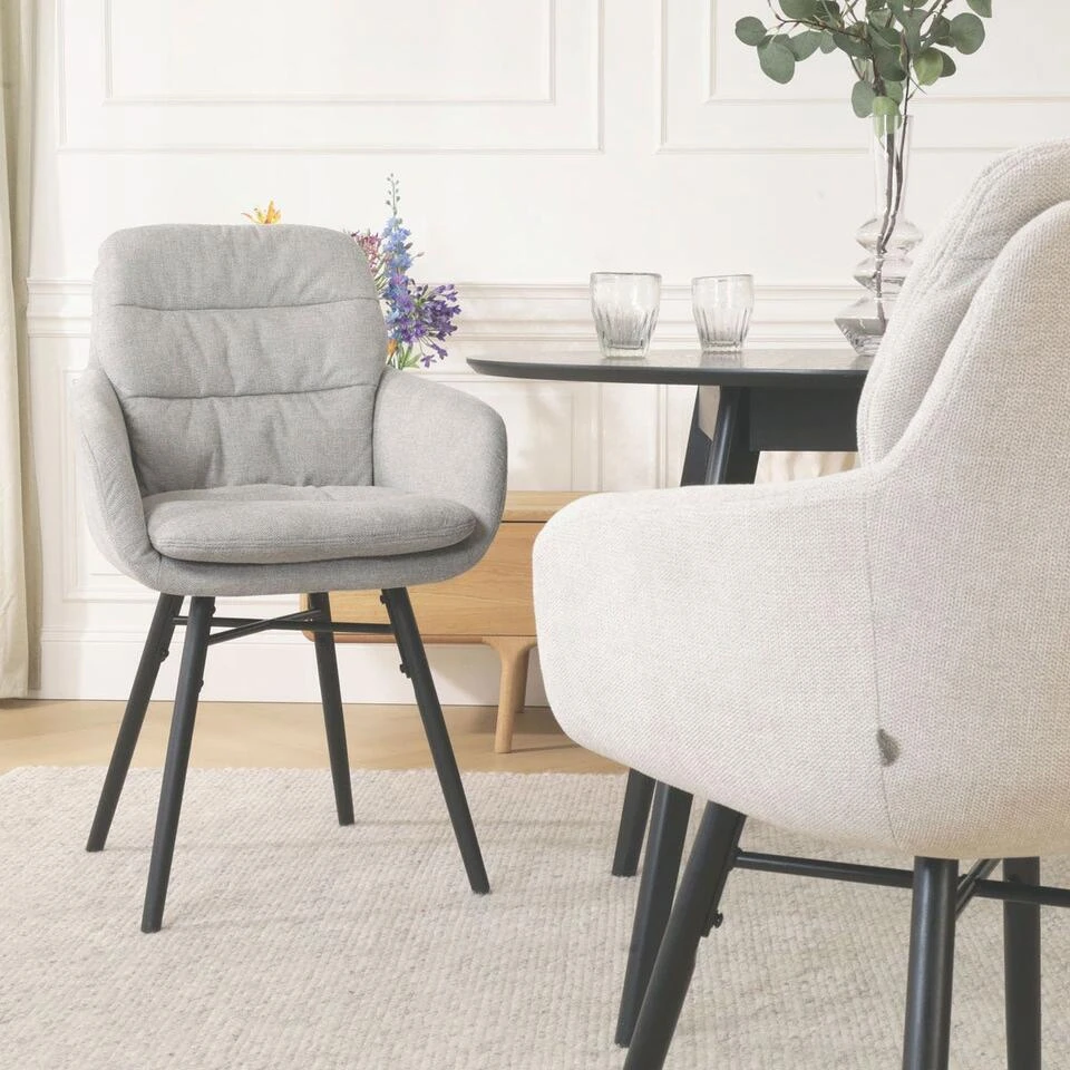 Nolon Nena-Mia Eetkamerstoel Grijs - Armleuning - Zwarte Houten Poten 9 Nolon Nena-Mia Eetkamerstoel Grijs - Armleuning - Zwarte Houten Poten - Afbeelding 7