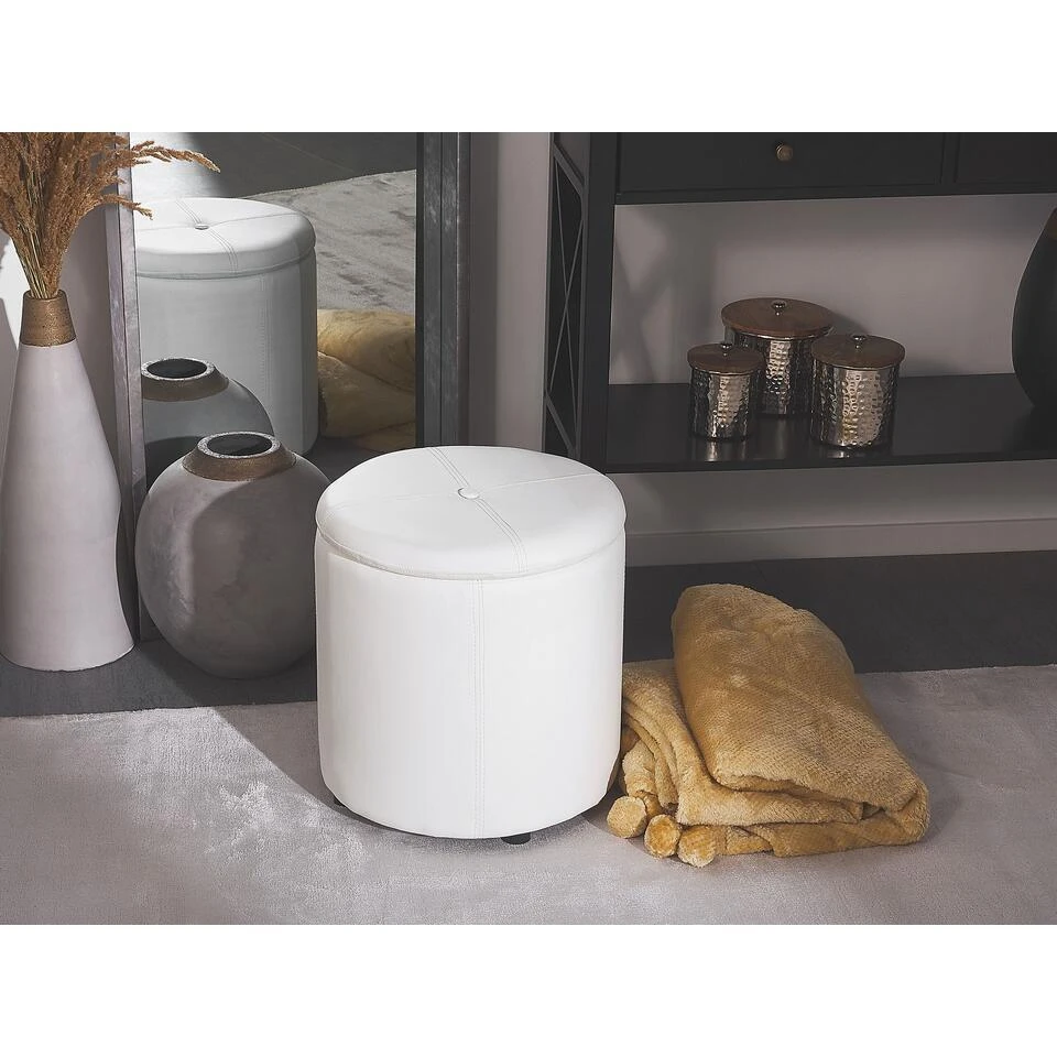 MARYLAND - Poef - Wit - 38 Cm - Kunstleer 4 MARYLAND - Poef - Wit - 38 Cm - Kunstleer - Afbeelding 2