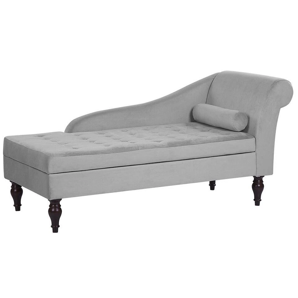PESSAC - Chaise Longue - Grijs - Rechterzijde - Fluweel 7 PESSAC - Chaise Longue - Grijs - Rechterzijde - Fluweel - Afbeelding 5