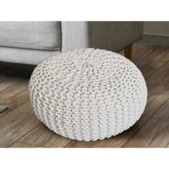 Poef - Kruk Ø 55 Cm X 37 Cm - Wit - Grof Gebreide Look - Duurzaam -LeenBakker Winkel 409a3a0108004fdbb2162d79818a1775