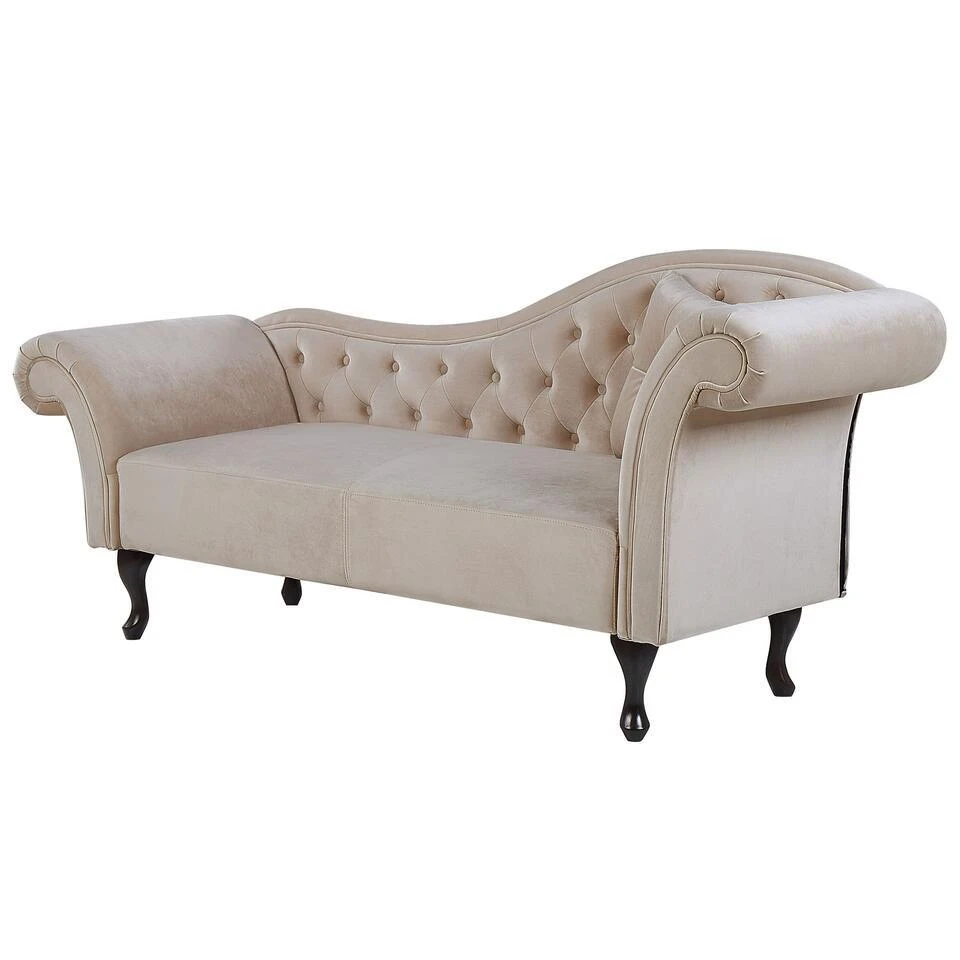 LATTES - Chaise Longue - Beige - Rechterzijde - Fluweel 6 LATTES - Chaise Longue - Beige - Rechterzijde - Fluweel - Afbeelding 4