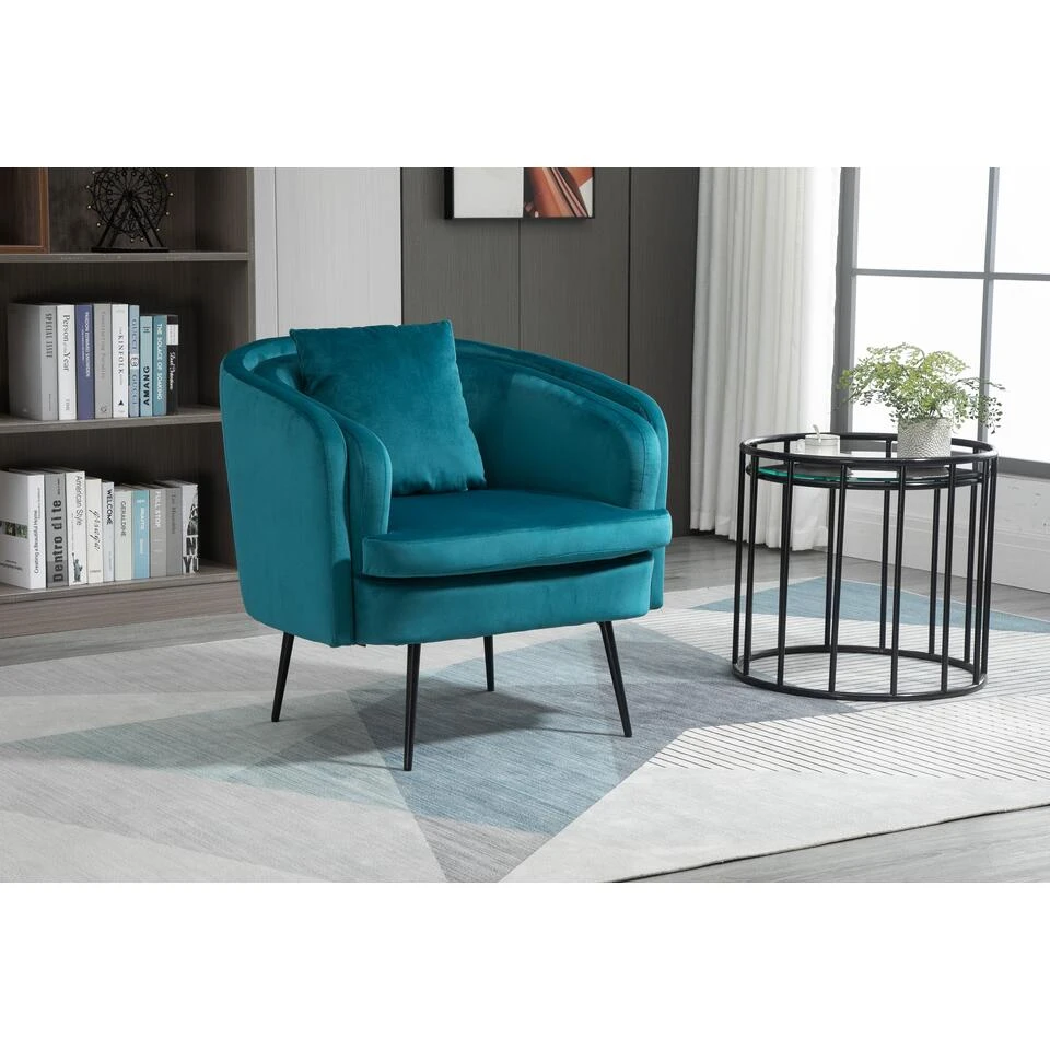 Salonstoel Van Metaal En Eendblauw Fluweel 4 Salonstoel Van Metaal En Eendblauw Fluweel - Afbeelding 2